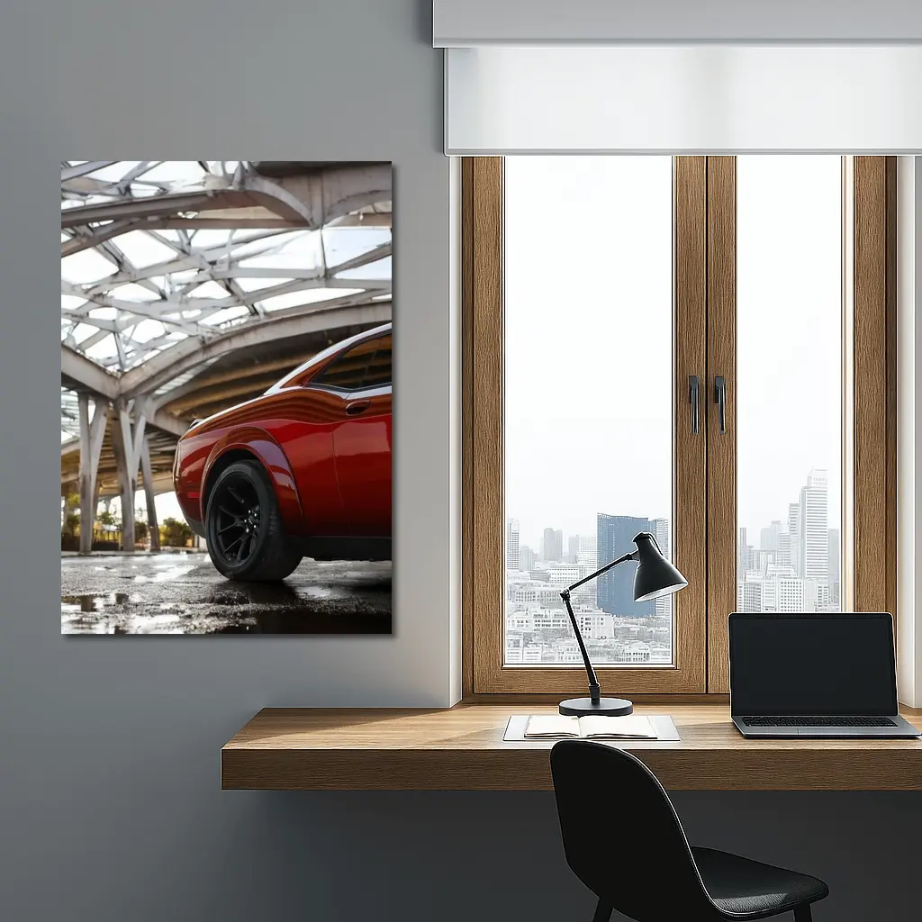 Dodge Challenger SRT Red Under Structural Bridge – Wall Art