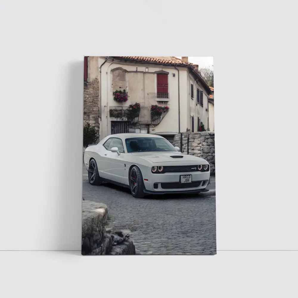 Dodge Challenger SRT White Old Town Street – Wall Art