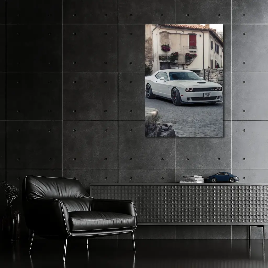 Dodge Challenger SRT White Old Town Street – Wall Art
