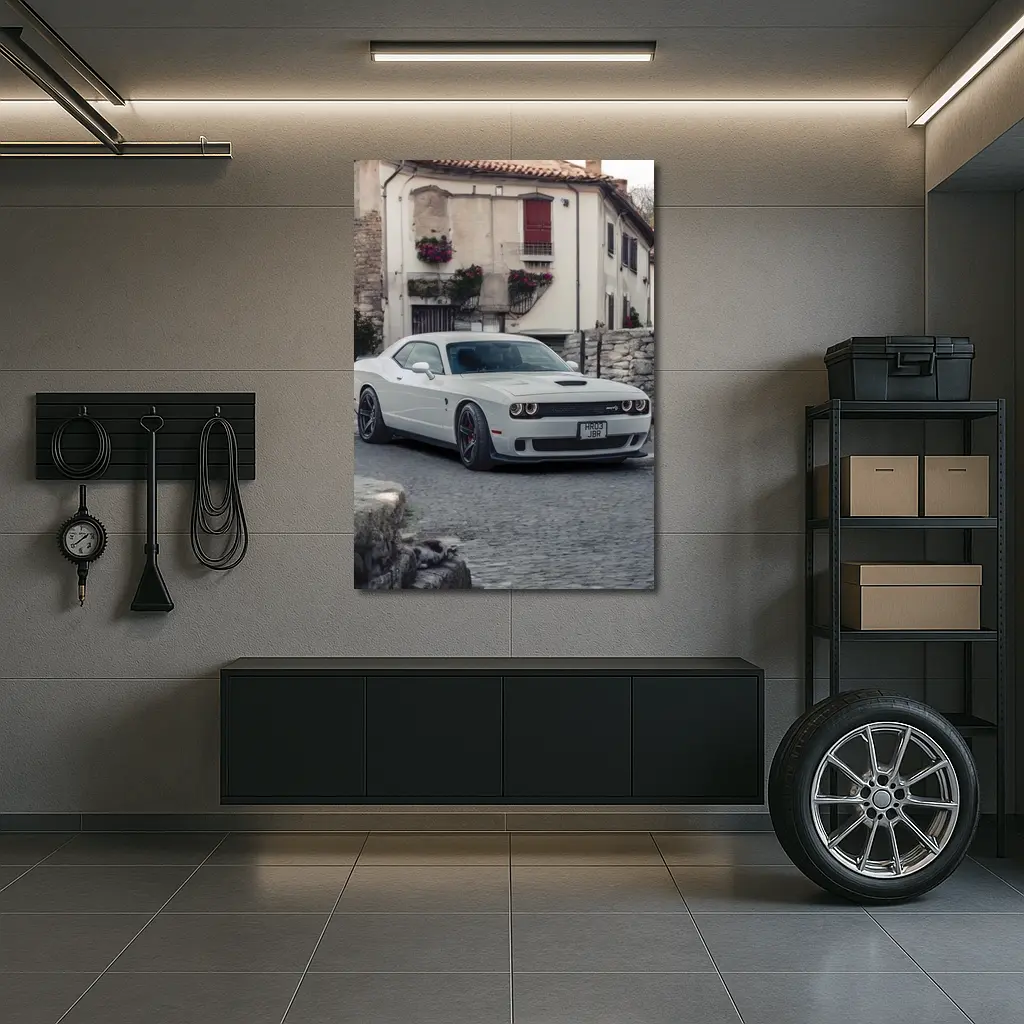 Dodge Challenger SRT White Old Town Street – Wall Art