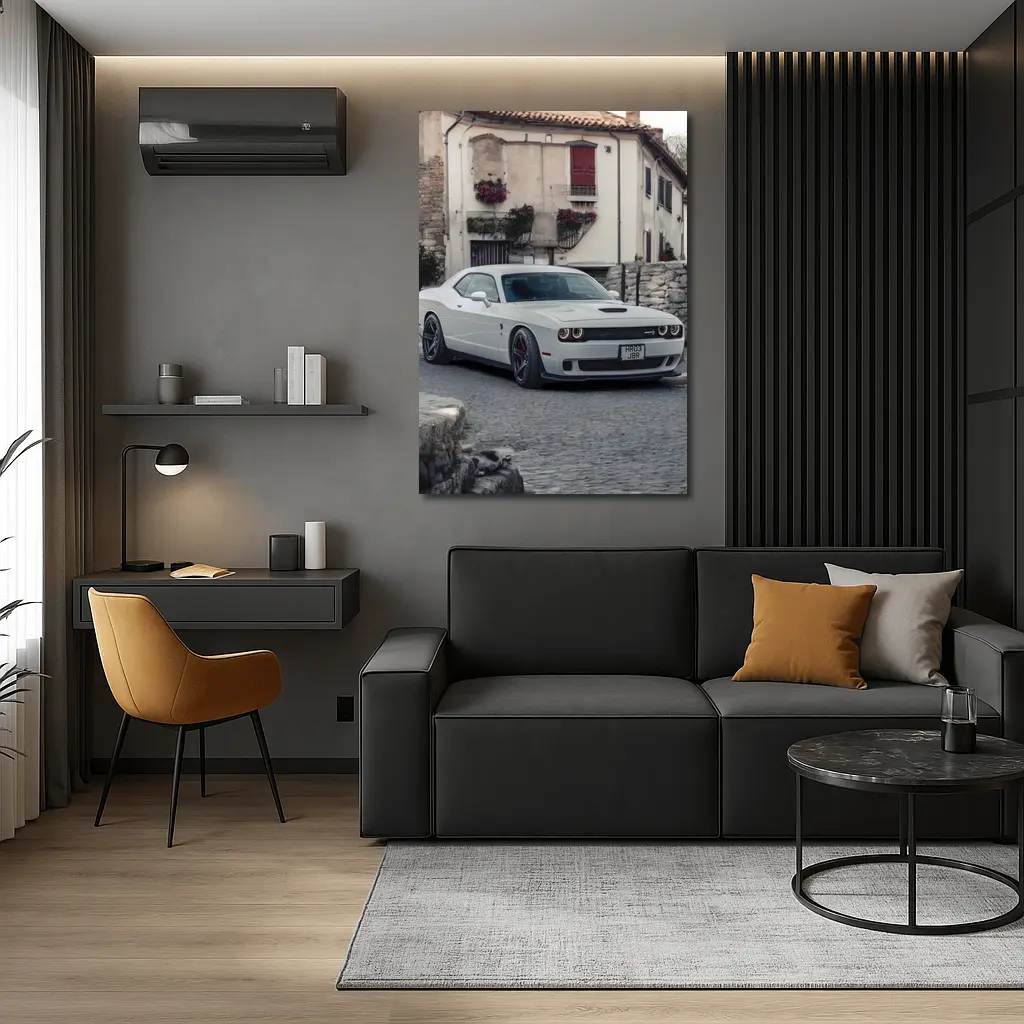Dodge Challenger SRT White Old Town Street – Wall Art