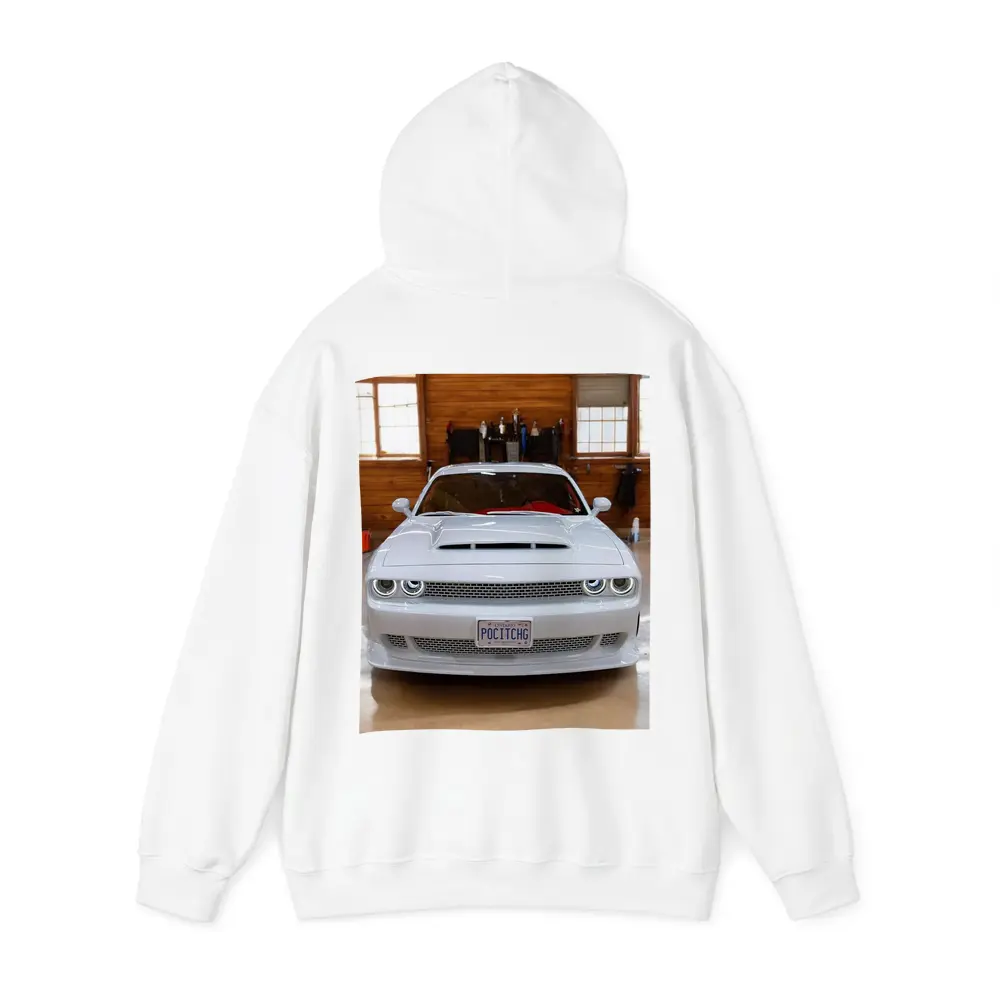 White Dodge Challenger SRT Garage Front View – Hoodies