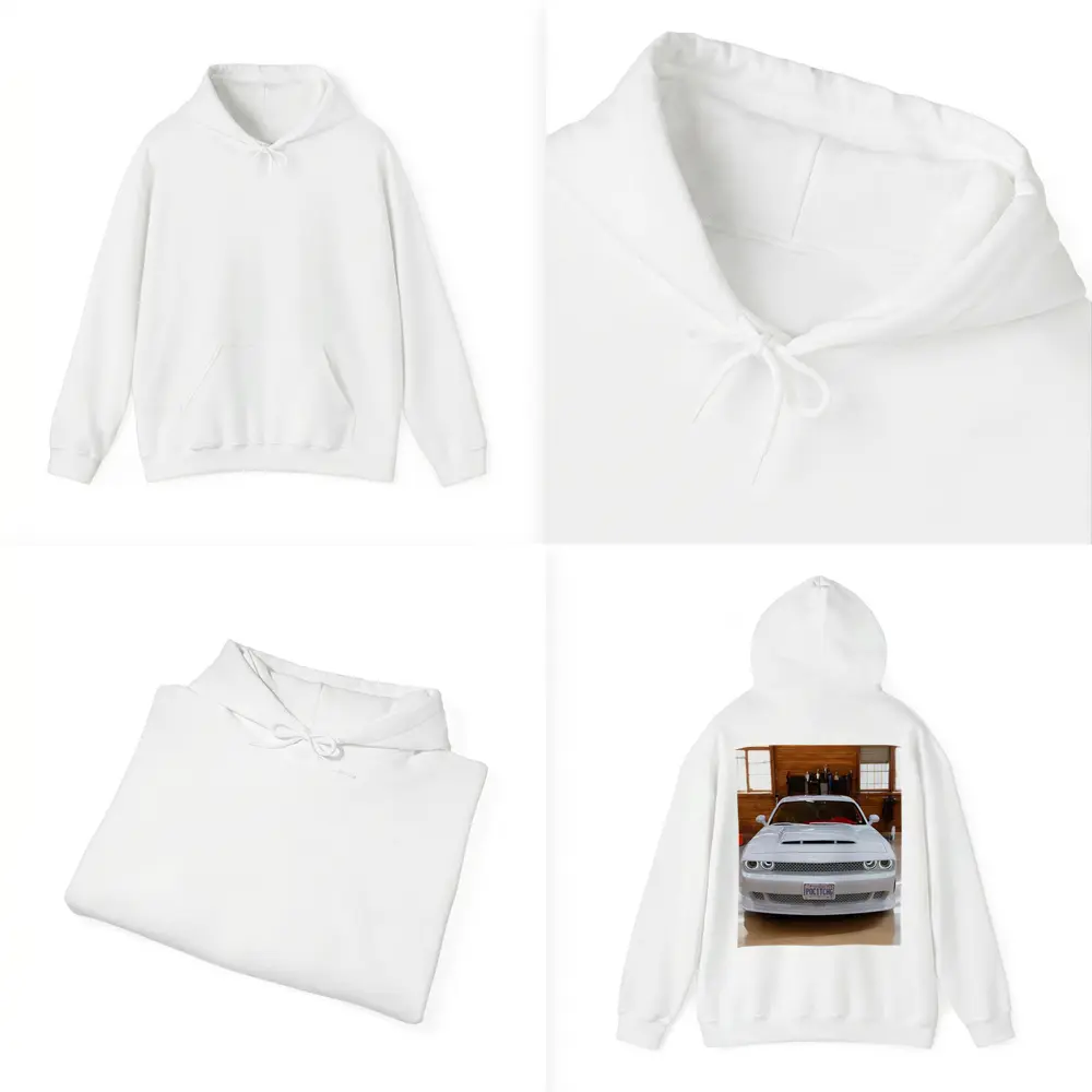 White Dodge Challenger SRT Garage Front View – Hoodies