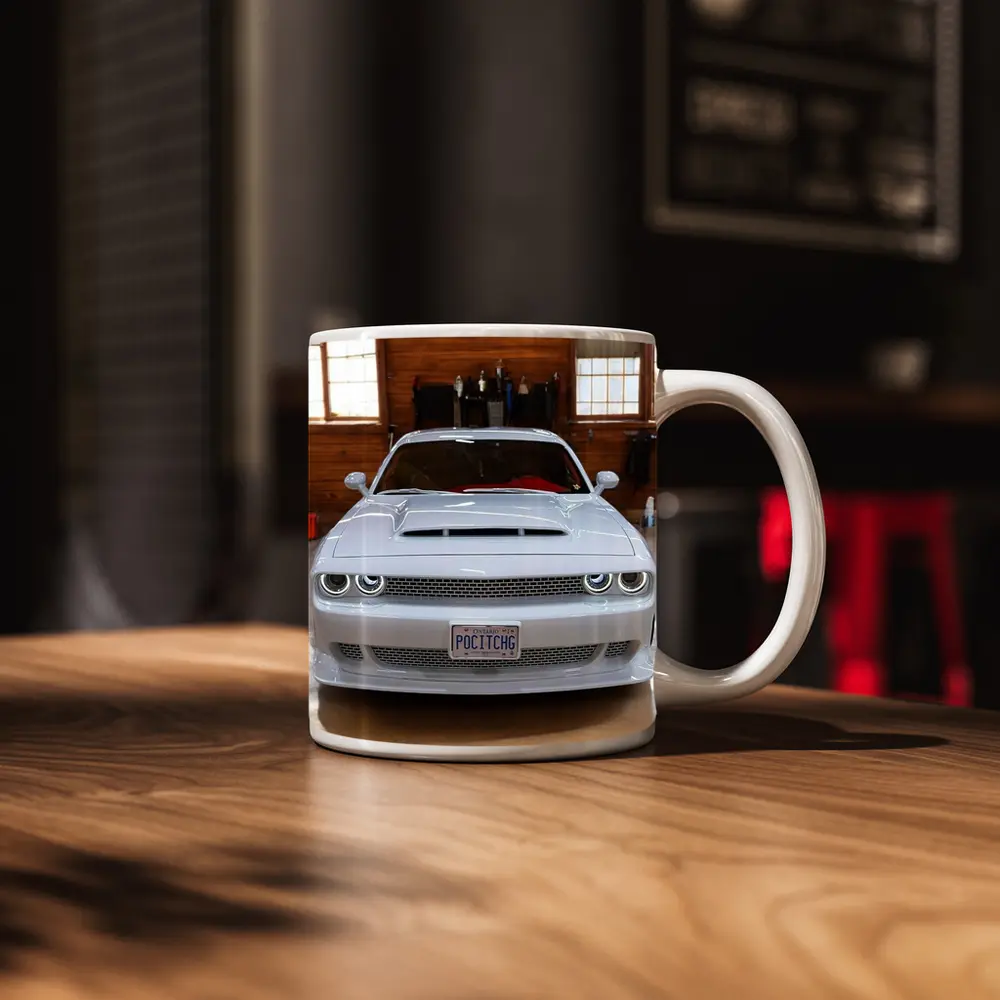 White Dodge Challenger SRT Garage Front View – Mugs
