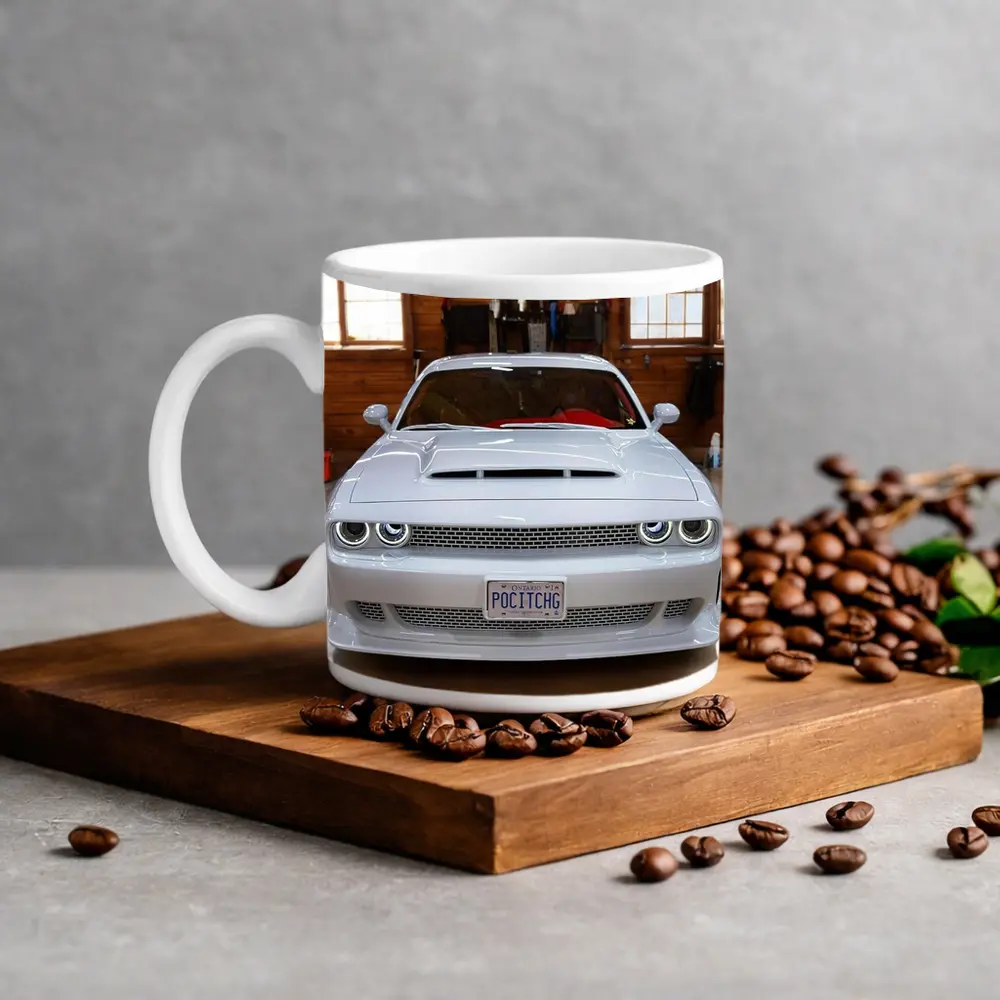 White Dodge Challenger SRT Garage Front View – Mugs