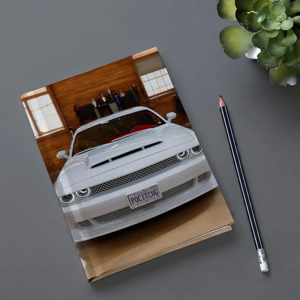 White Dodge Challenger SRT Garage Front View – Notebooks