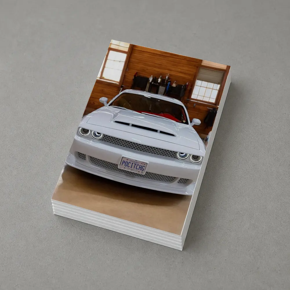 White Dodge Challenger SRT Garage Front View – Postcards