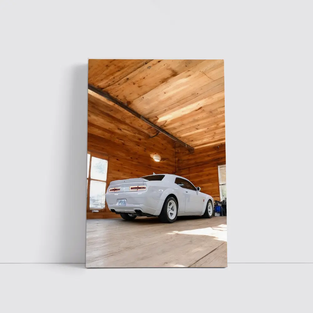 Dodge Charger White Muscle Car Wooden Garage – Wall Art