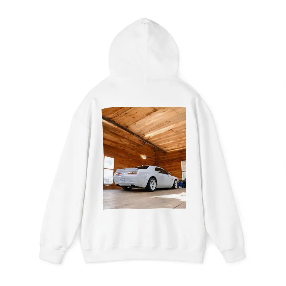 Dodge Charger White Muscle Car Wooden Garage – Hoodies