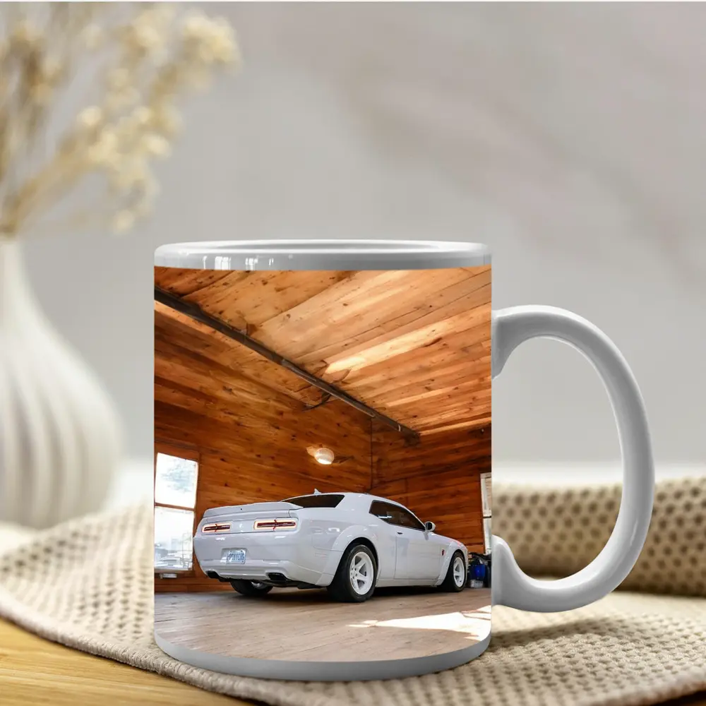 Dodge Charger White Muscle Car Wooden Garage – Mugs