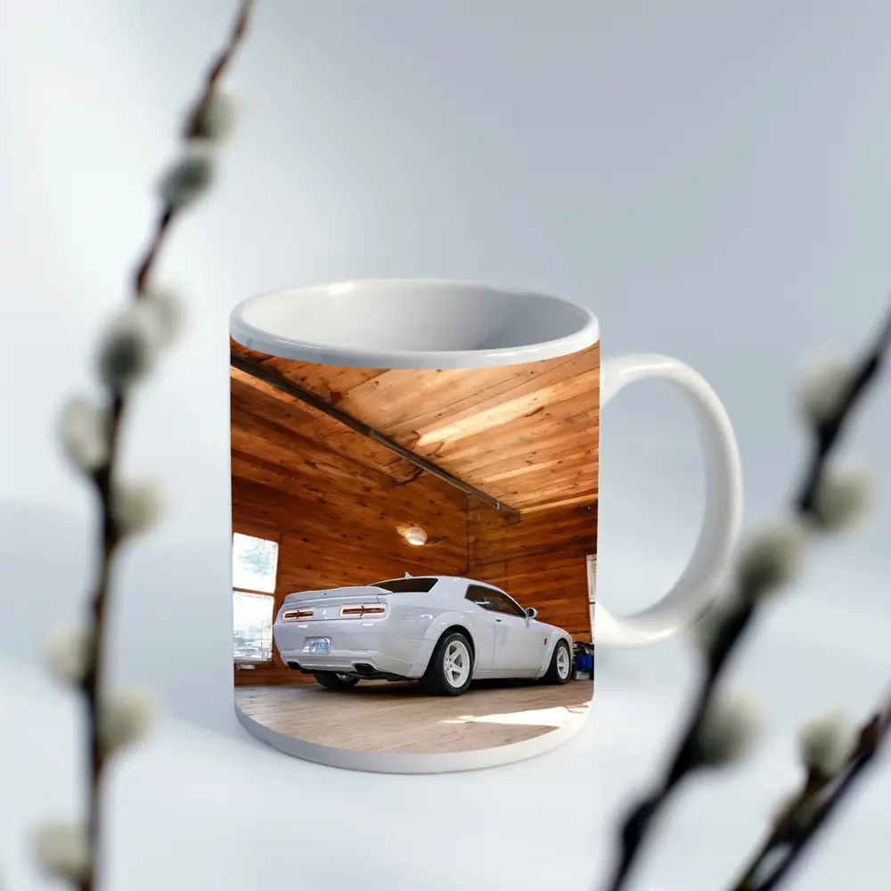 Dodge Charger White Muscle Car Wooden Garage – Mugs