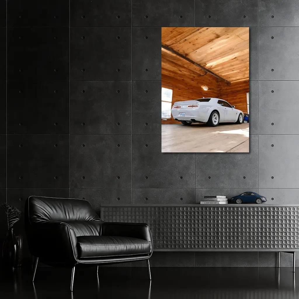 Dodge Charger White Muscle Car Wooden Garage – Wall Art
