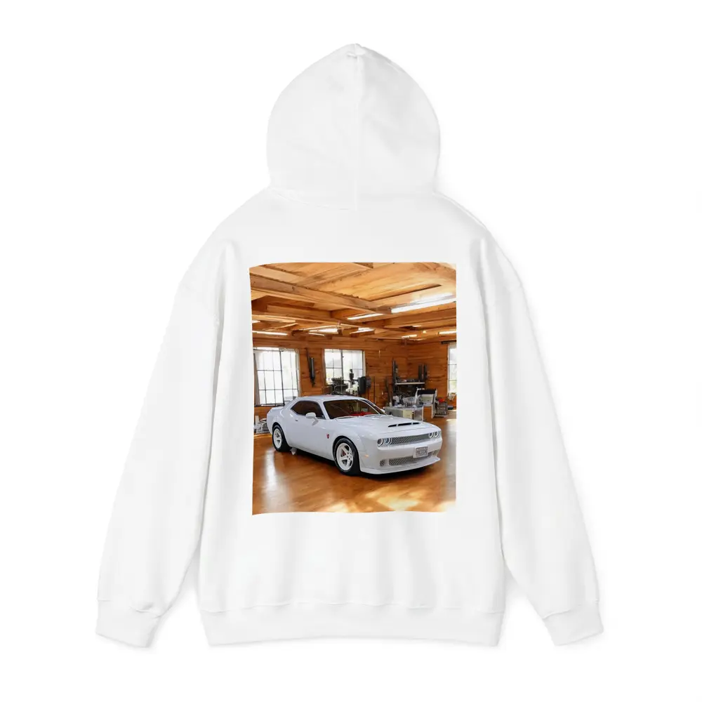Dodge Challenger SRT White Muscle Car Garage – Hoodies