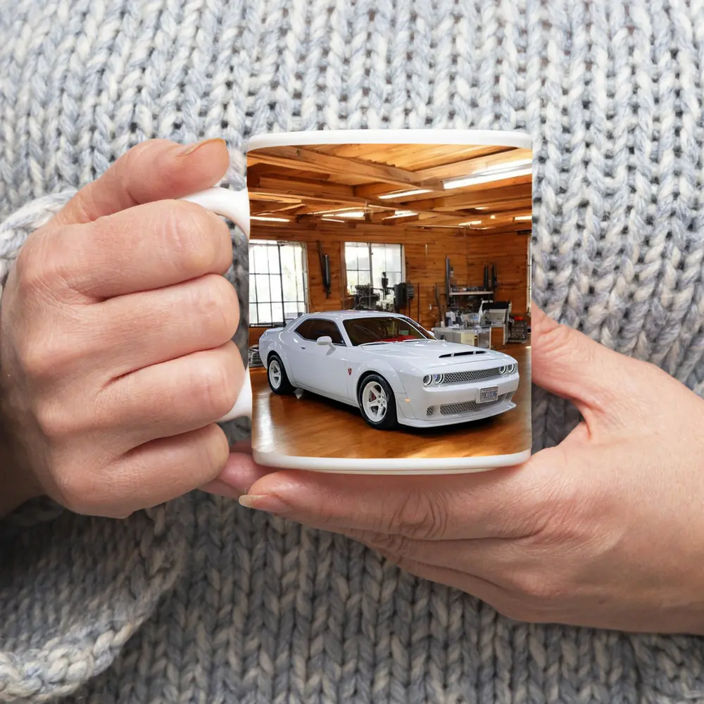 Dodge Challenger SRT White Muscle Car Garage – Mugs