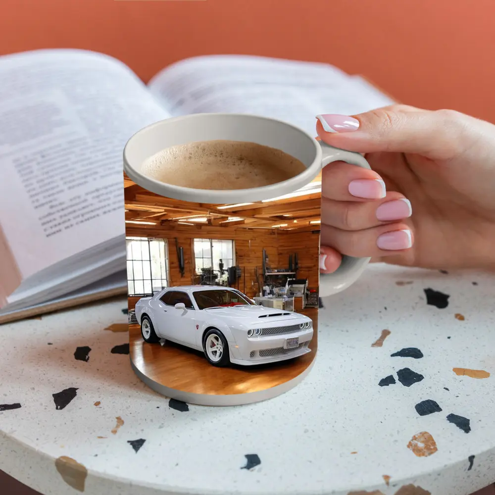 Dodge Challenger SRT White Muscle Car Garage – Mugs