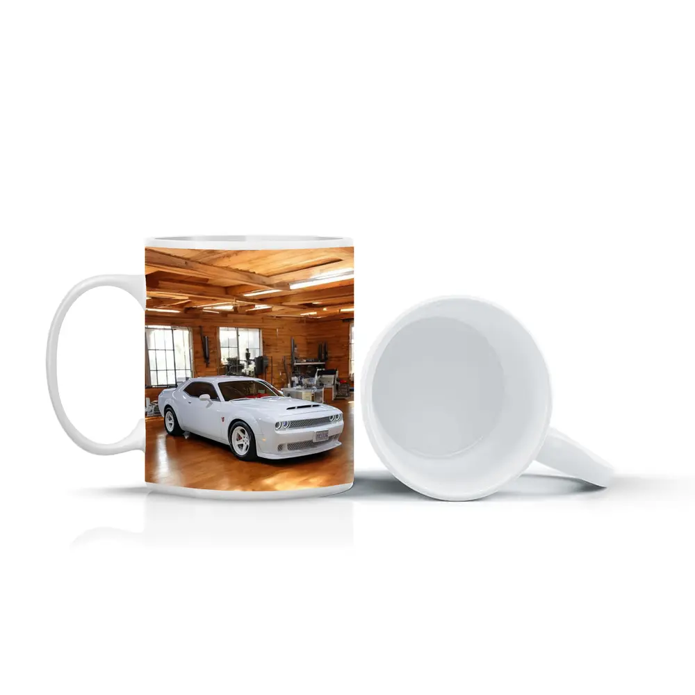Dodge Challenger SRT White Muscle Car Garage – Mugs