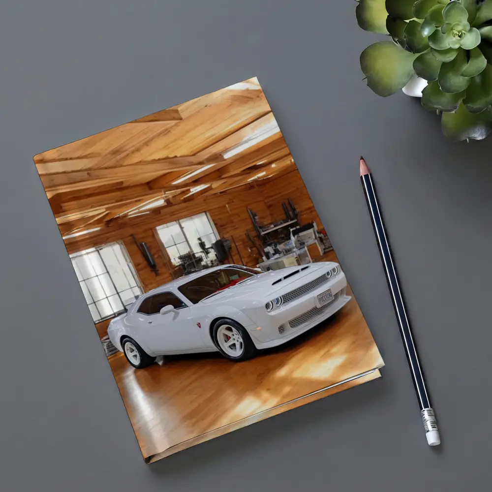 Dodge Challenger SRT White Muscle Car Garage – Notebooks