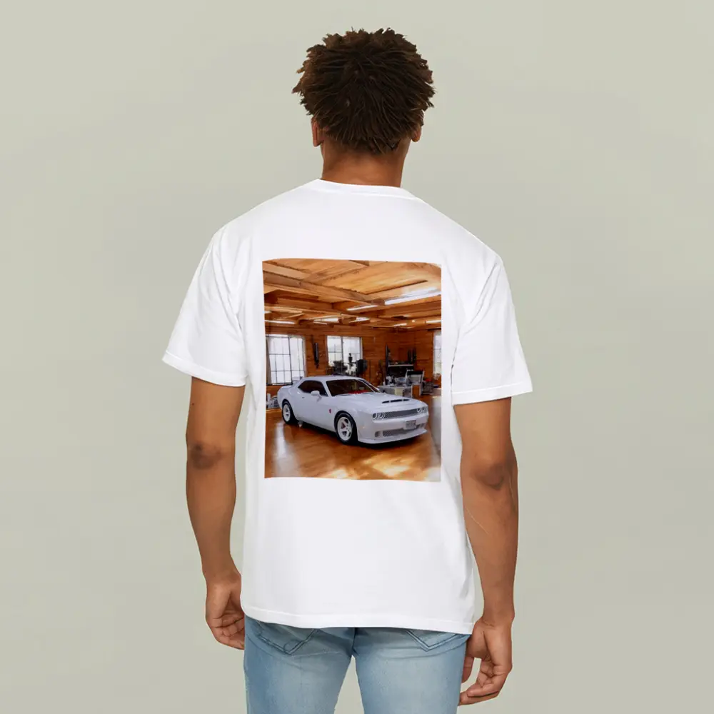 Dodge Challenger SRT White Muscle Car Garage – T-Shirts
