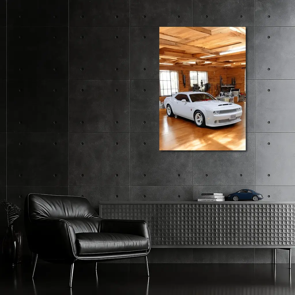 Dodge Challenger SRT White Muscle Car Garage – Wall Art