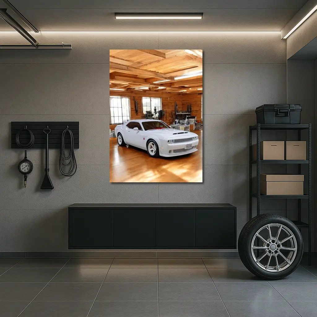 Dodge Challenger SRT White Muscle Car Garage – Wall Art