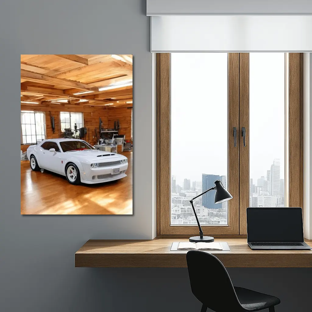 Dodge Challenger SRT White Muscle Car Garage – Wall Art