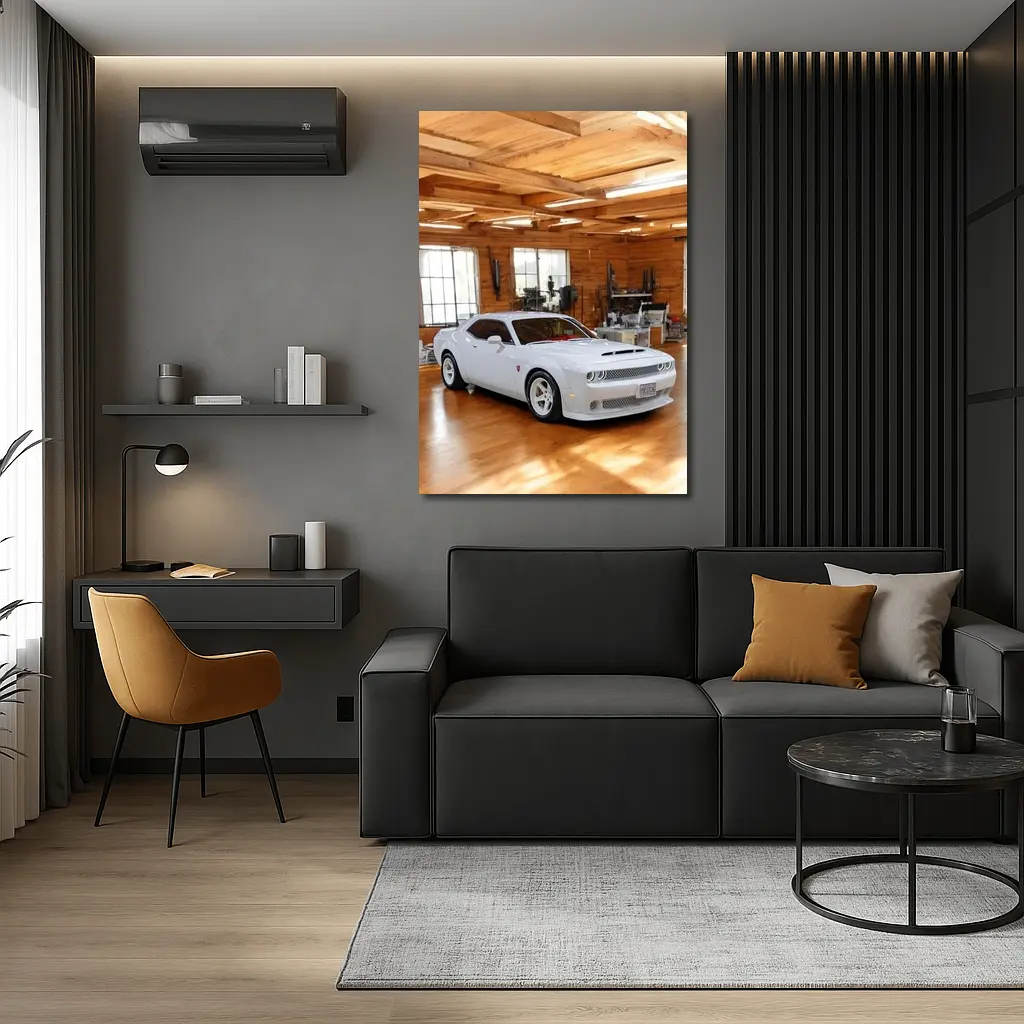 Dodge Challenger SRT White Muscle Car Garage – Wall Art