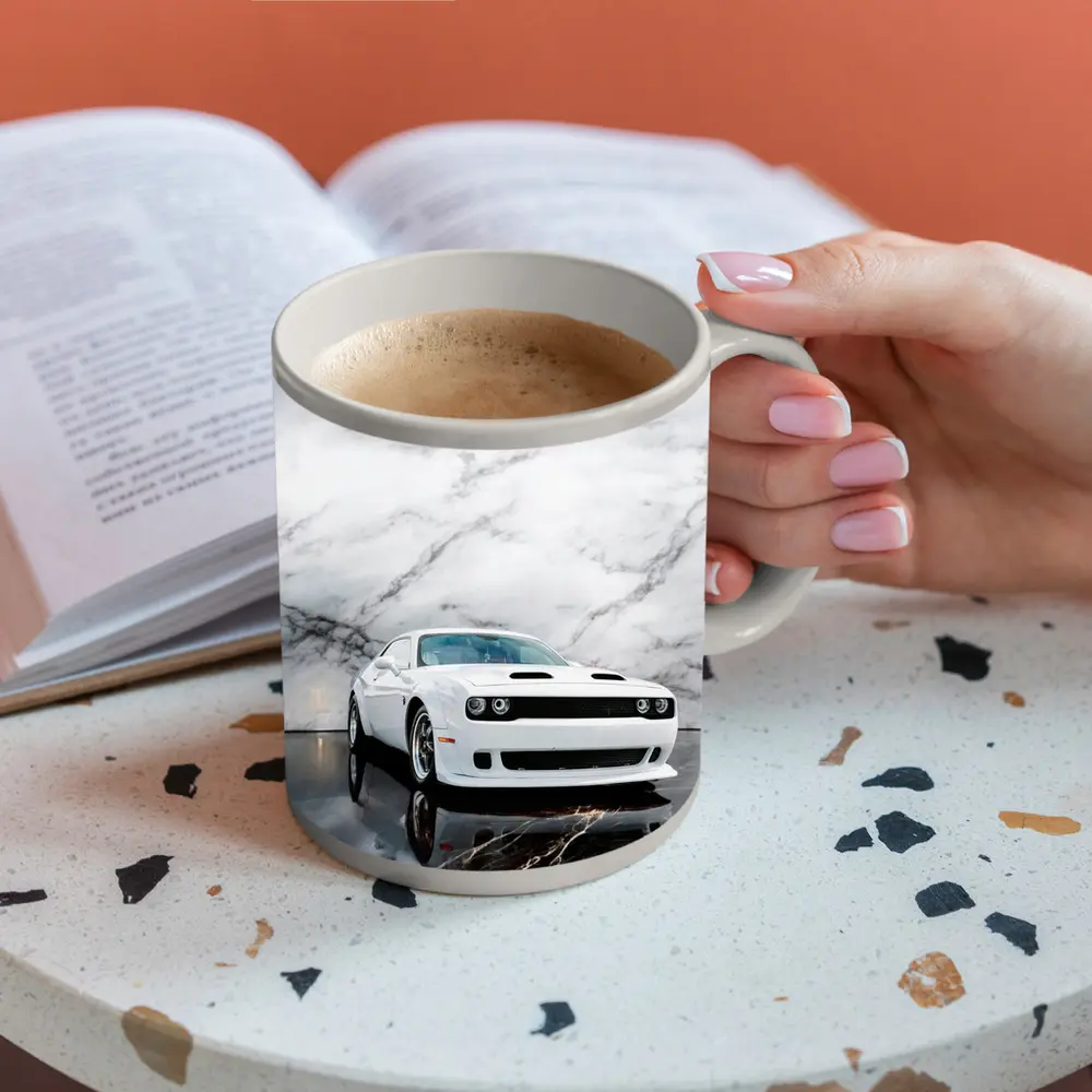 Dodge Challenger SRT White Marble Background – Mugs