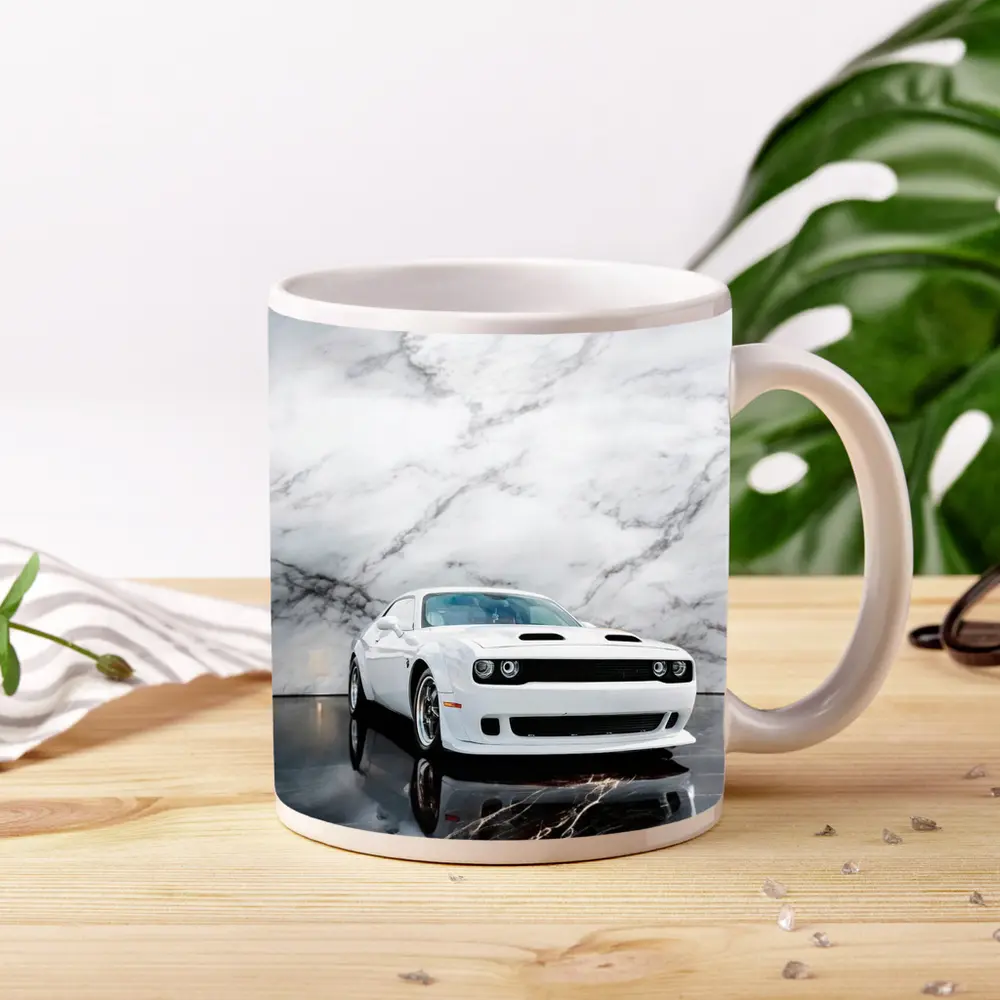Dodge Challenger SRT White Marble Background – Mugs
