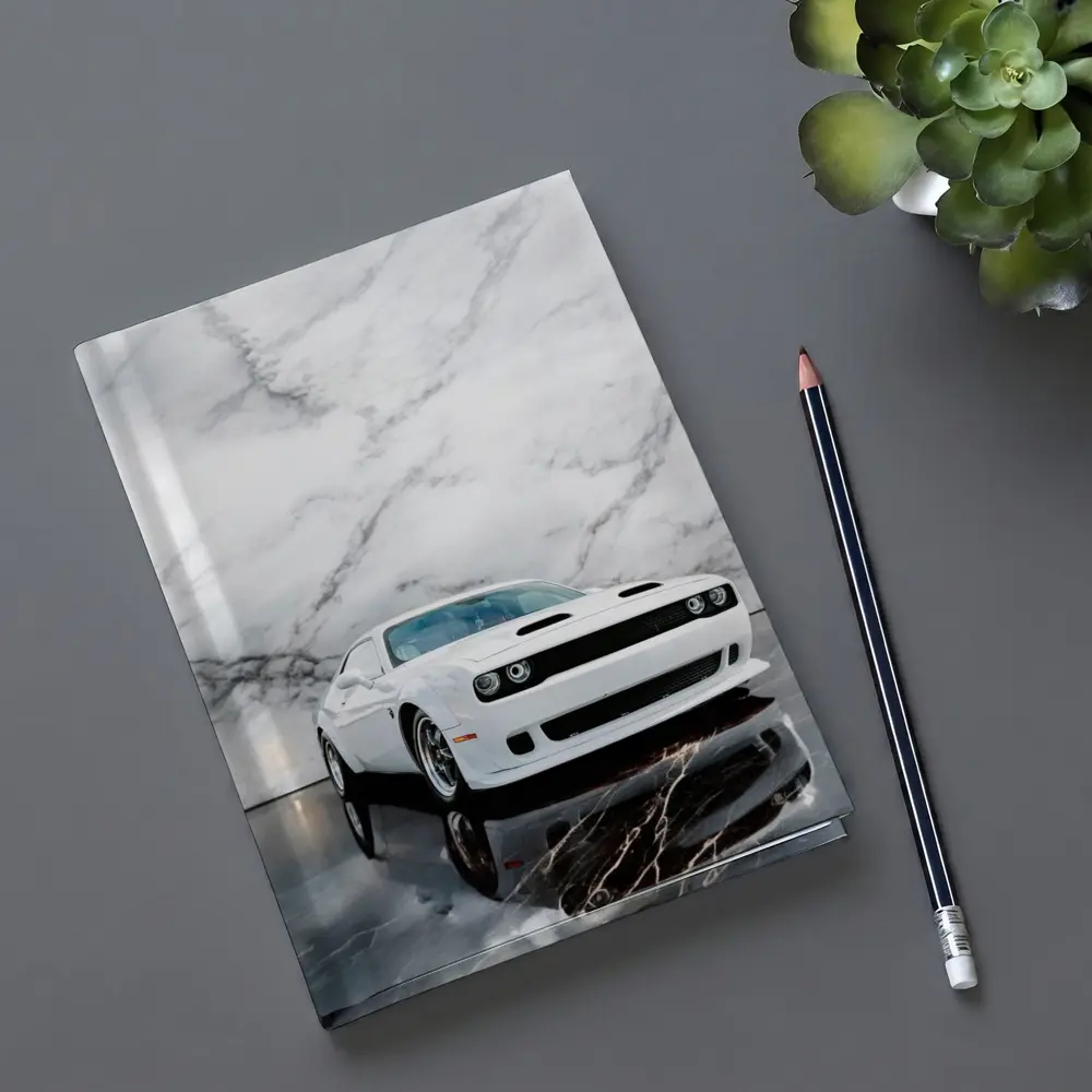 Dodge Challenger SRT White Marble Background – Notebooks