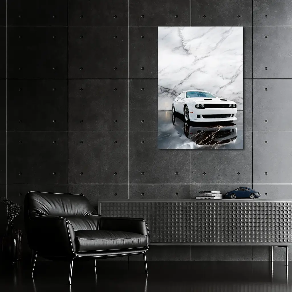 Dodge Challenger SRT White Marble Background – Wall Art