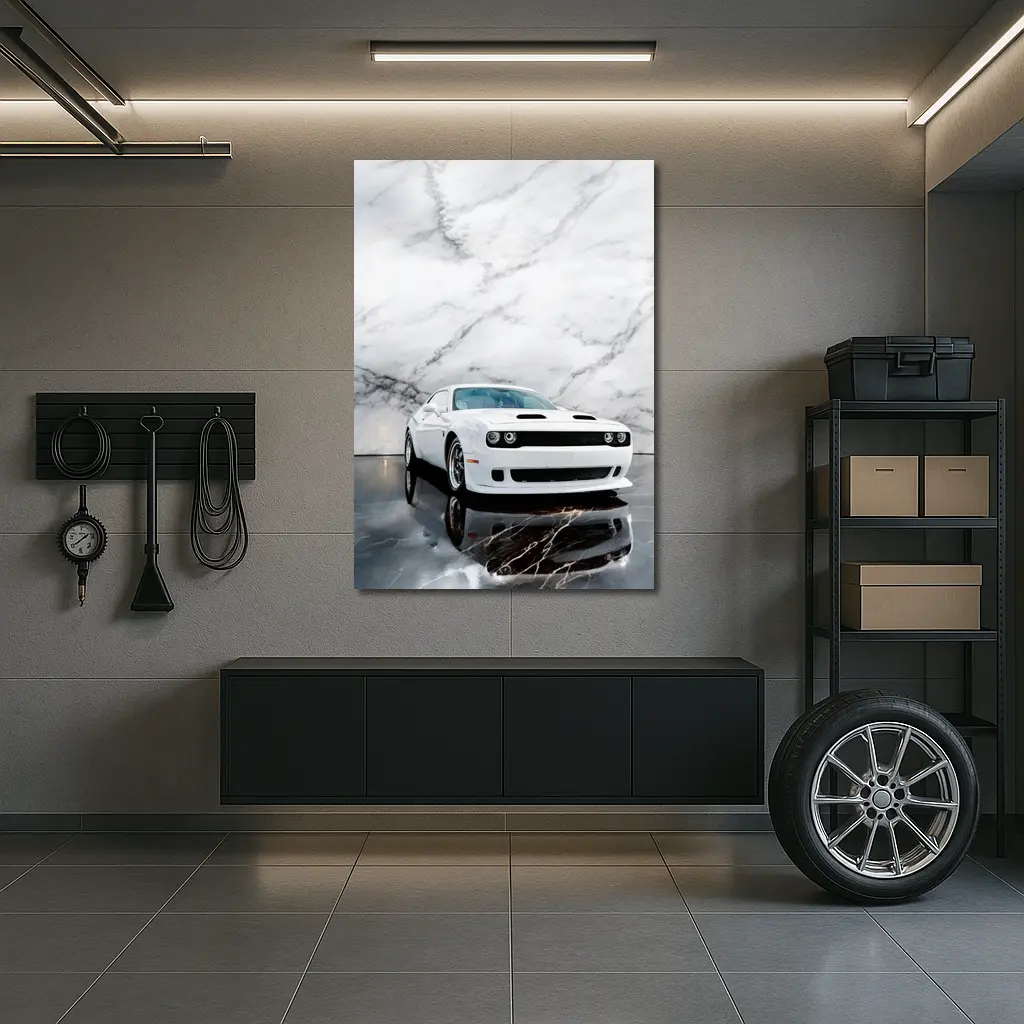 Dodge Challenger SRT White Marble Background – Wall Art