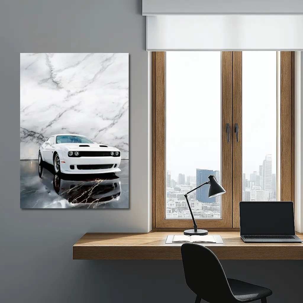 Dodge Challenger SRT White Marble Background – Wall Art