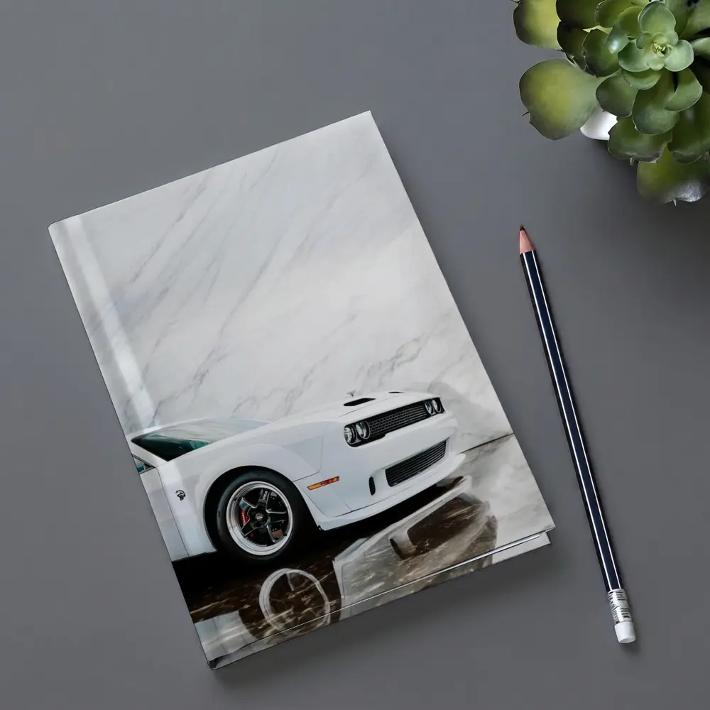 Dodge Challenger SRT White Marble Background – Notebooks