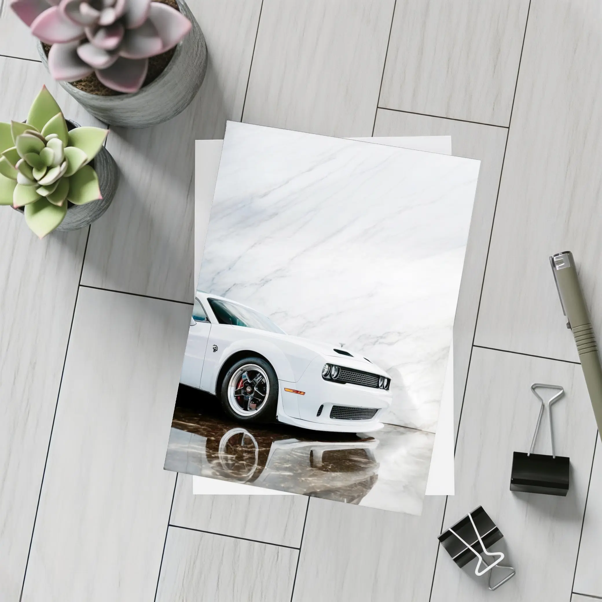 Dodge Challenger SRT White Marble Background – Postcards