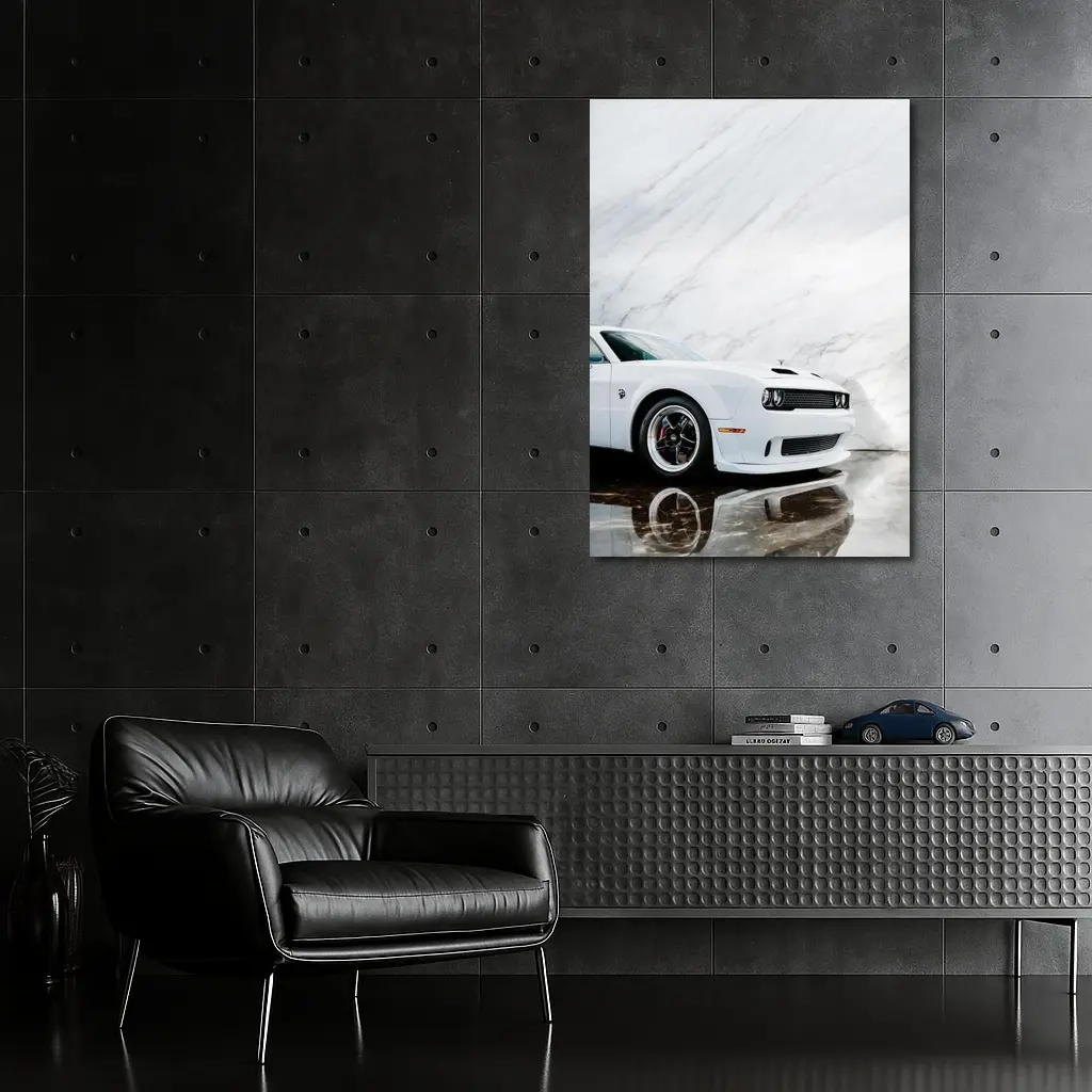 Dodge Challenger SRT White Marble Background – Wall Art