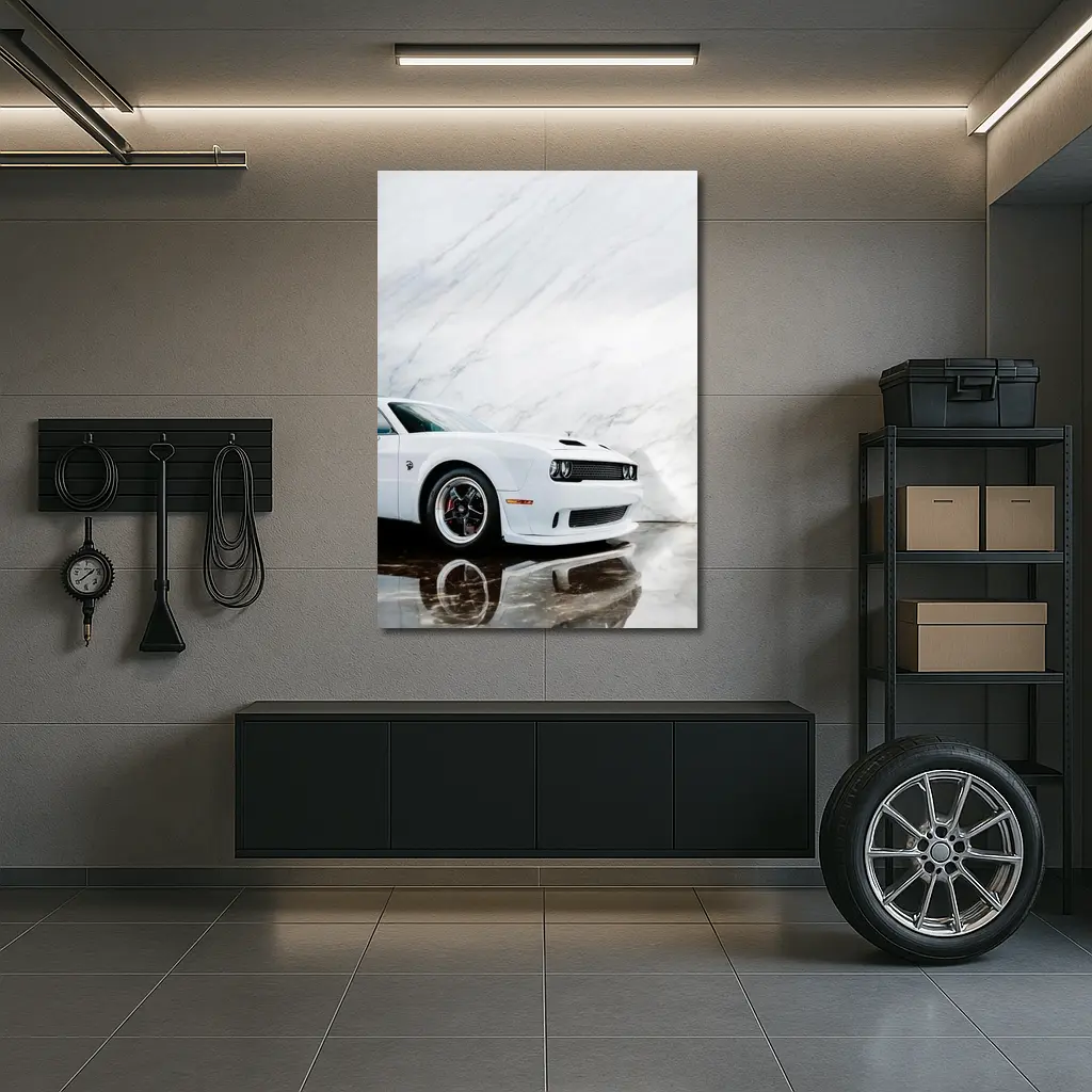 Dodge Challenger SRT White Marble Background – Wall Art