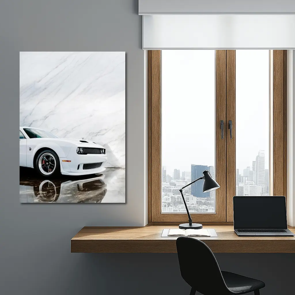 Dodge Challenger SRT White Marble Background – Wall Art