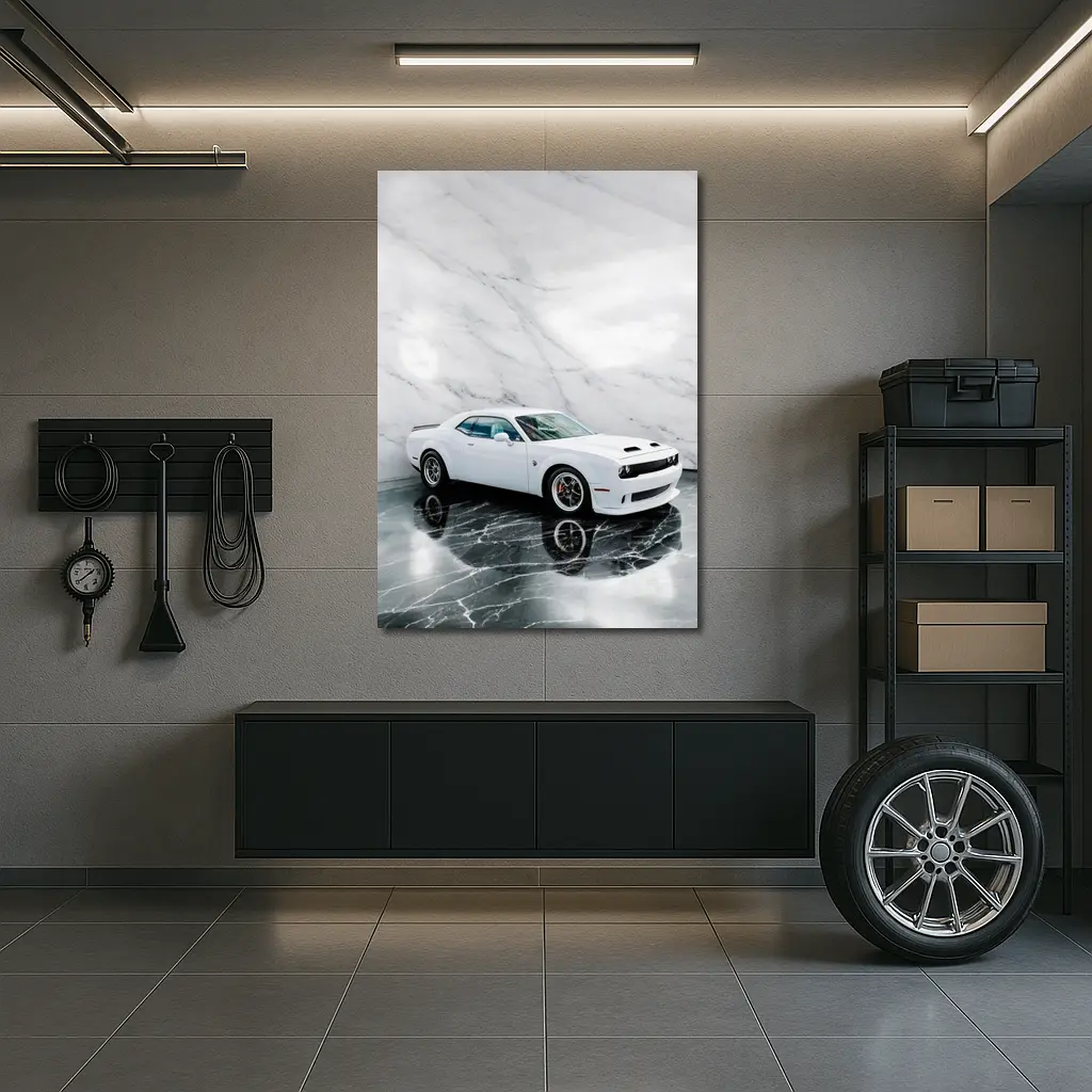 Dodge Challenger SRT White Marble Studio – Wall Art