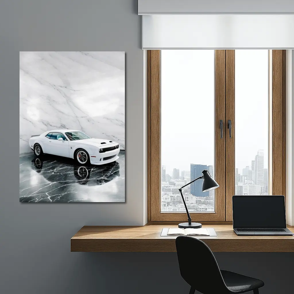 Dodge Challenger SRT White Marble Studio – Wall Art