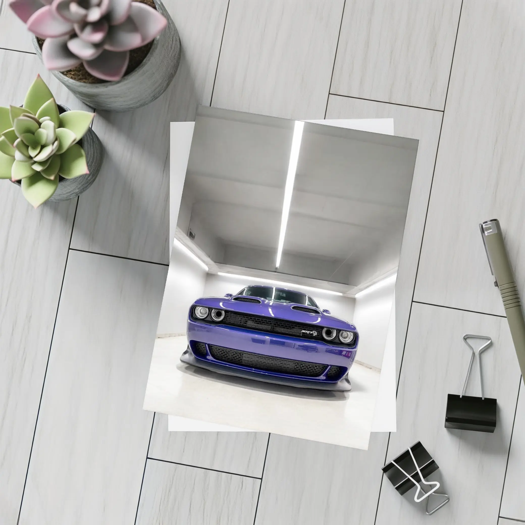 Dodge Challenger SRT Purple Garage Front View – Postcards
