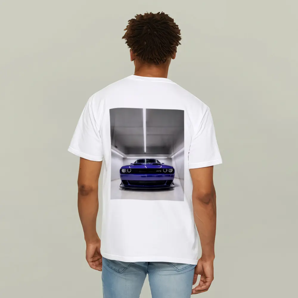Dodge Challenger SRT Purple Garage Front View – T-Shirts
