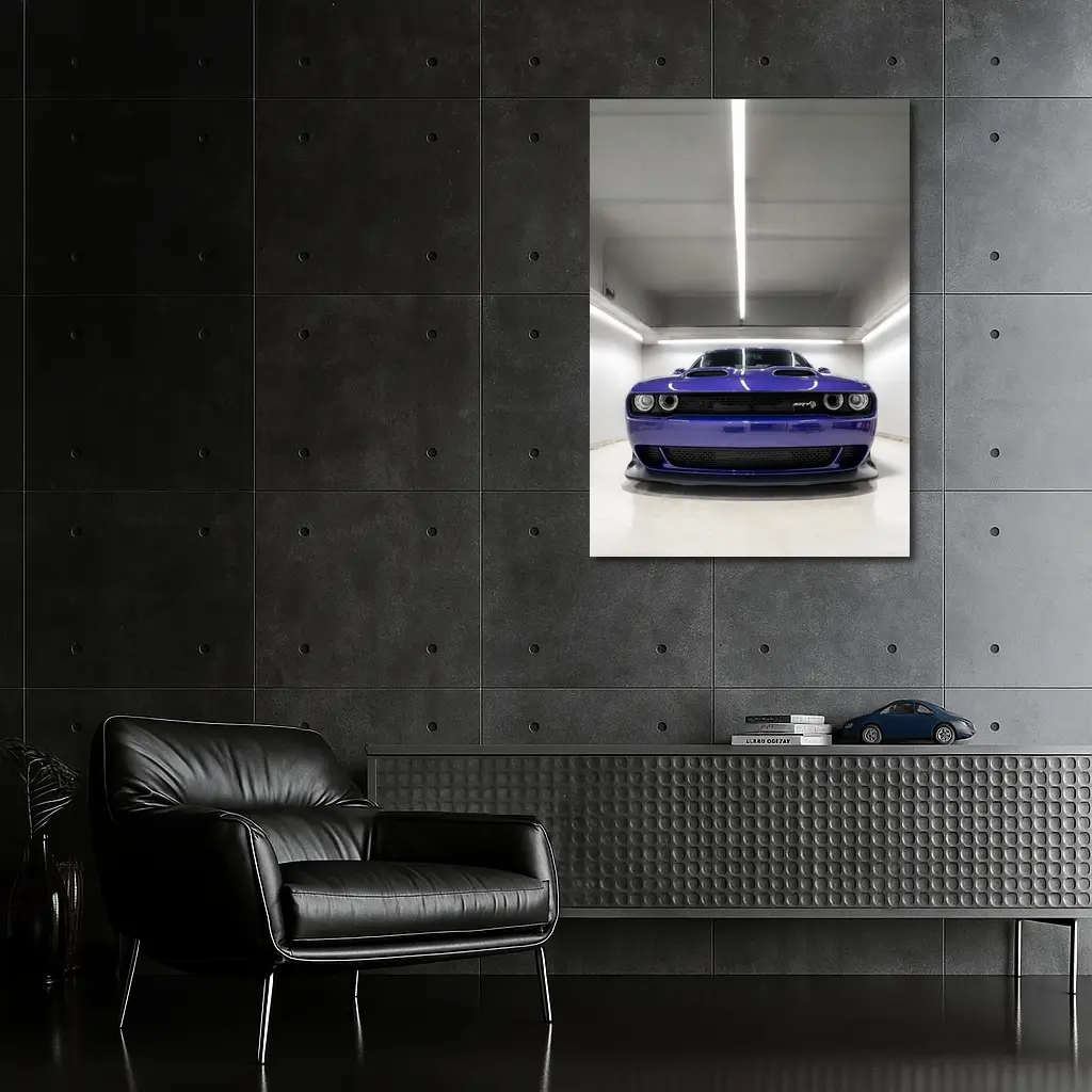 Dodge Challenger SRT Purple Garage Front View – Wall Art