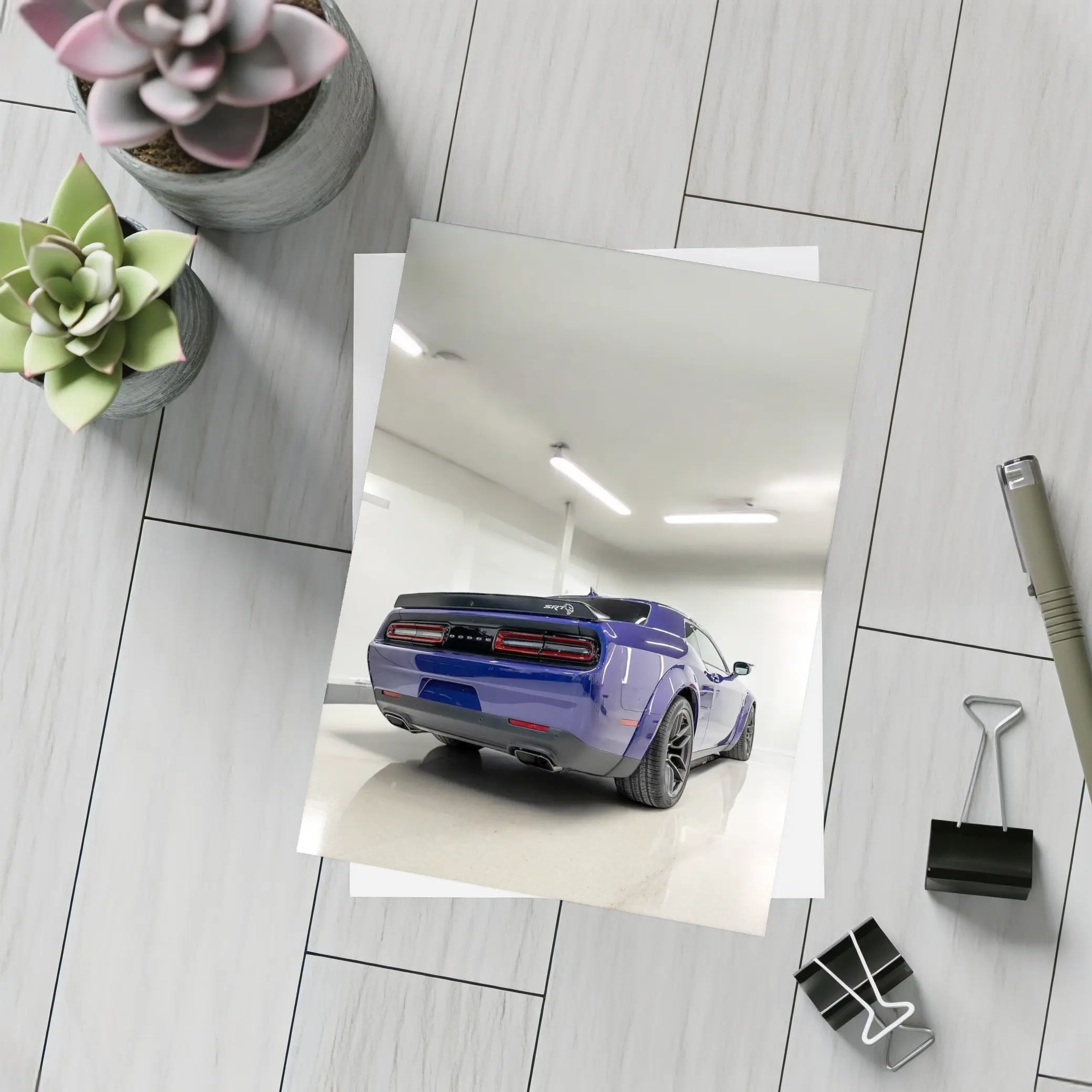 Dodge Challenger SRT Purple Garage Rear View – Postcards
