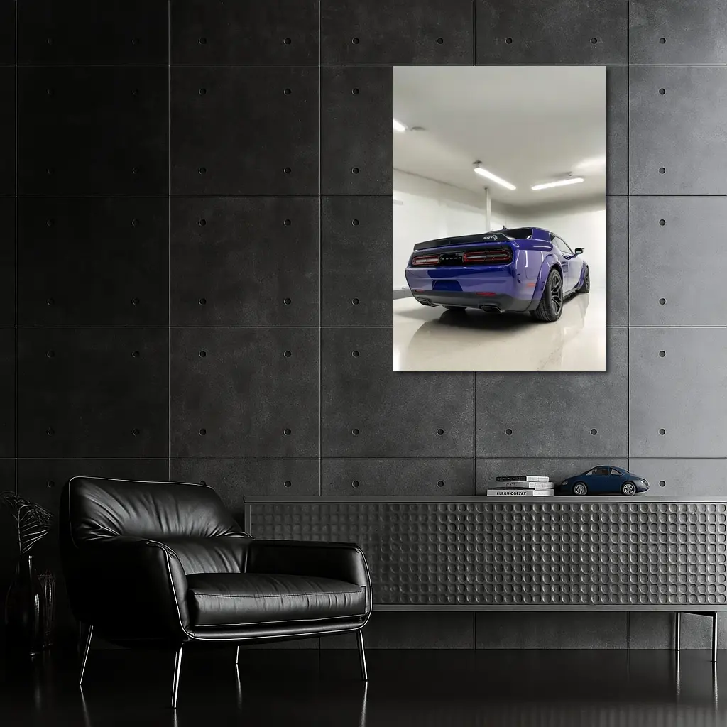 Dodge Challenger SRT Purple Garage Rear View – Wall Art