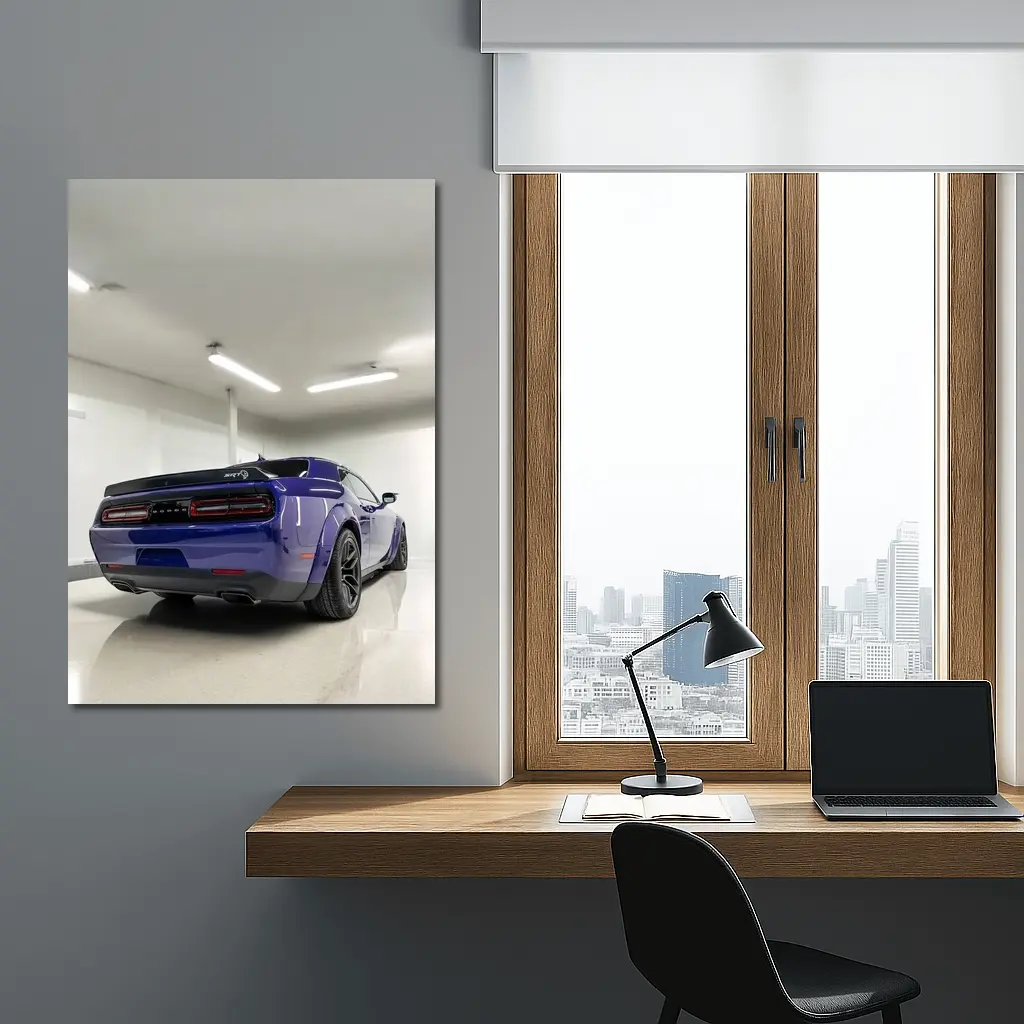 Dodge Challenger SRT Purple Garage Rear View – Wall Art