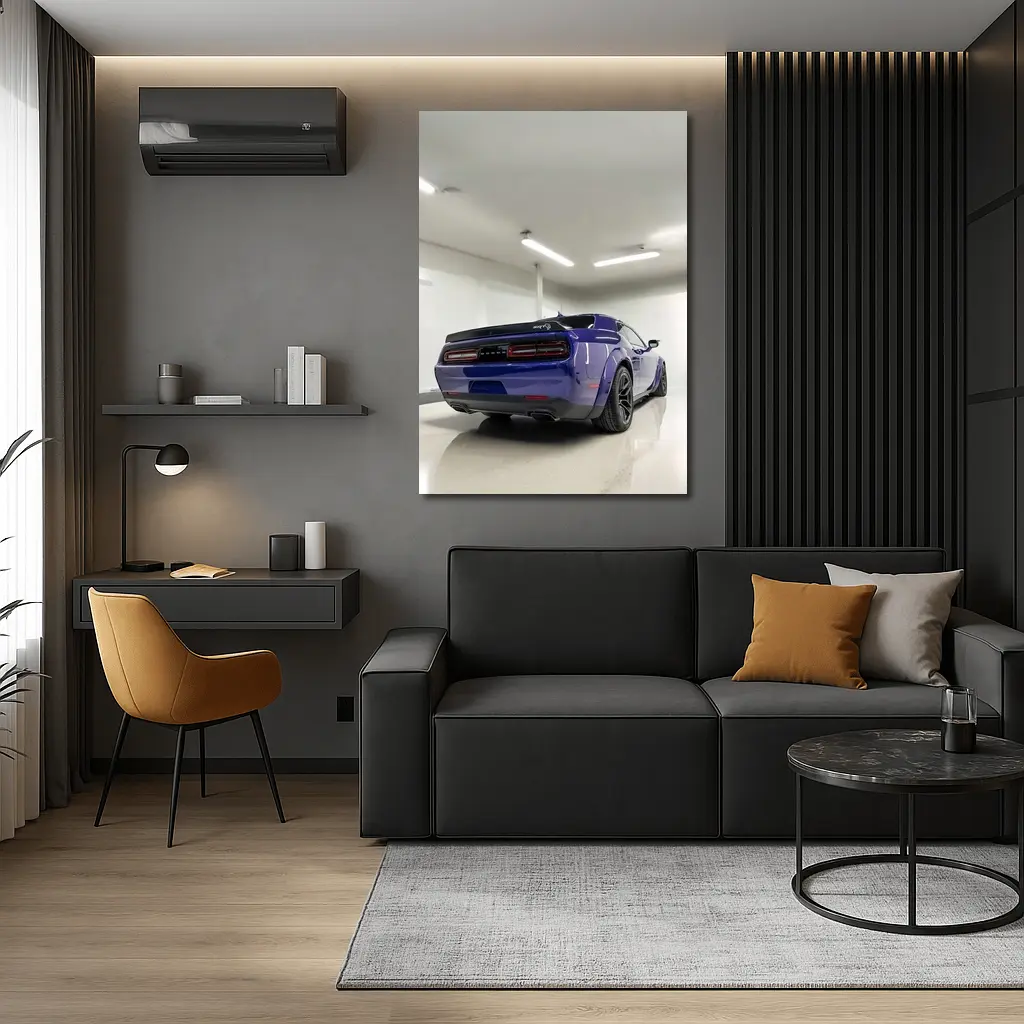 Dodge Challenger SRT Purple Garage Rear View – Wall Art