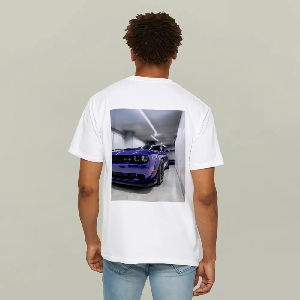 Dodge Challenger SRT Purple Garage Shot – T-Shirts