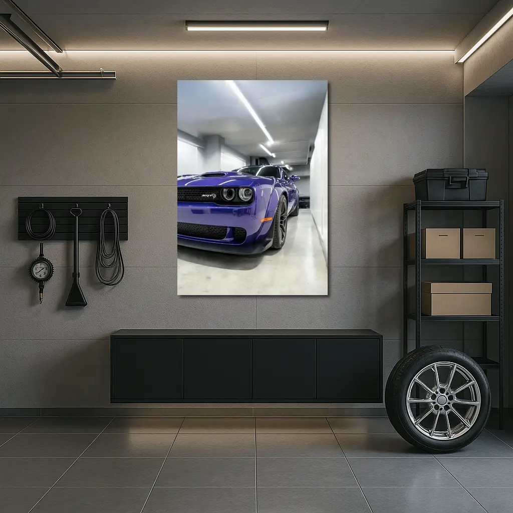 Dodge Challenger SRT Purple Garage Shot – Wall Art