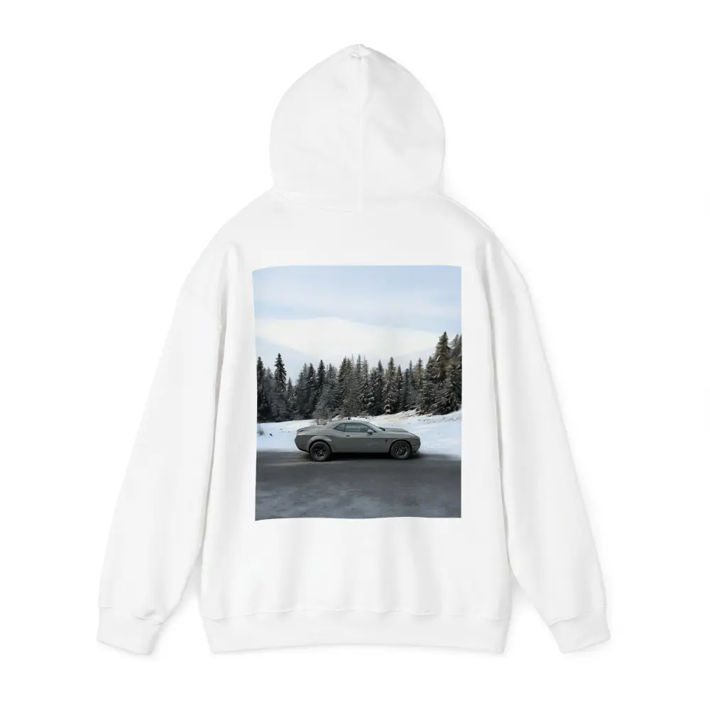 Dodge Challenger Gray Muscle Car Winter Forest – Hoodies