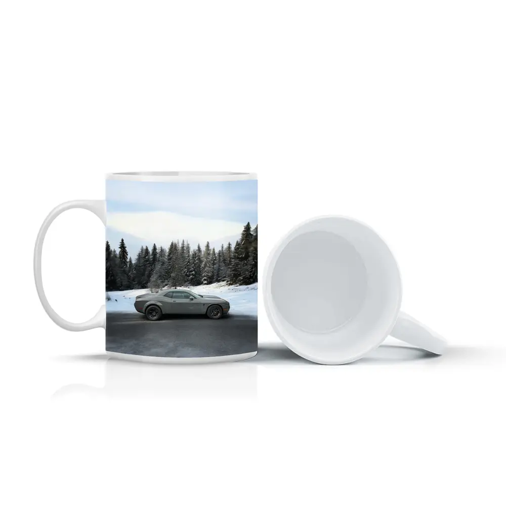 Dodge Challenger Gray Muscle Car Winter Forest – Mugs